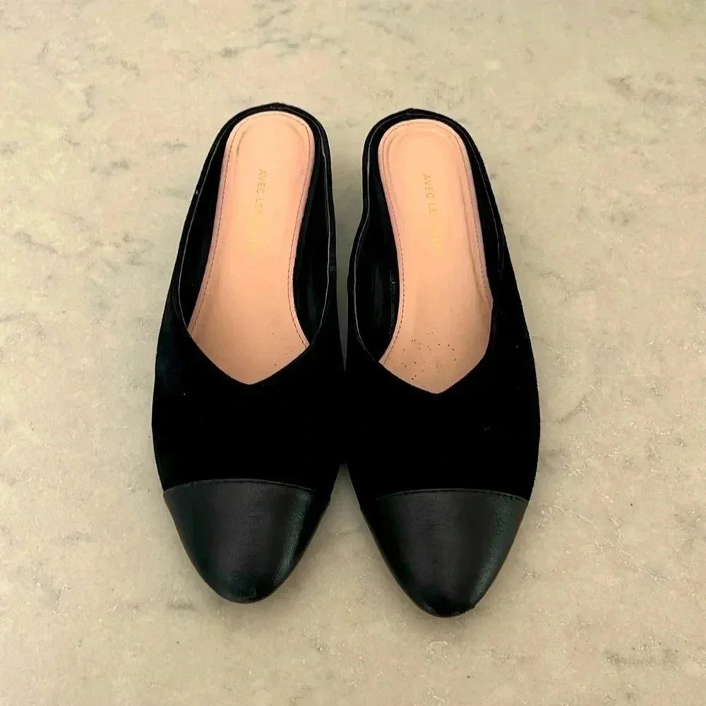 Avec Les Filles Suede Mules Black Suede Leather Toe 7